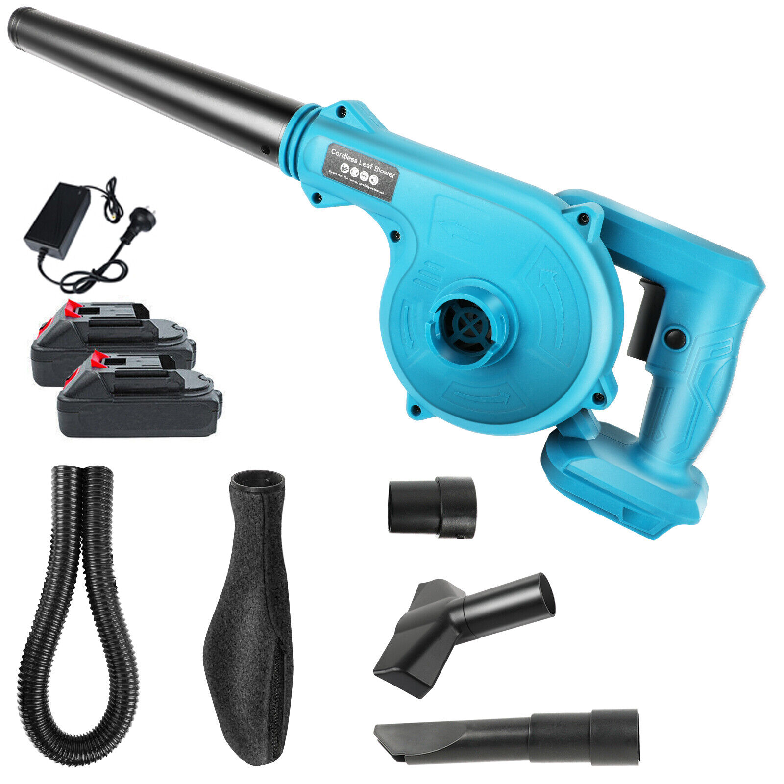 Cordless Leaf Blower Electric Handheld Dust Cleaner W&Charger & Tube &2 Battery