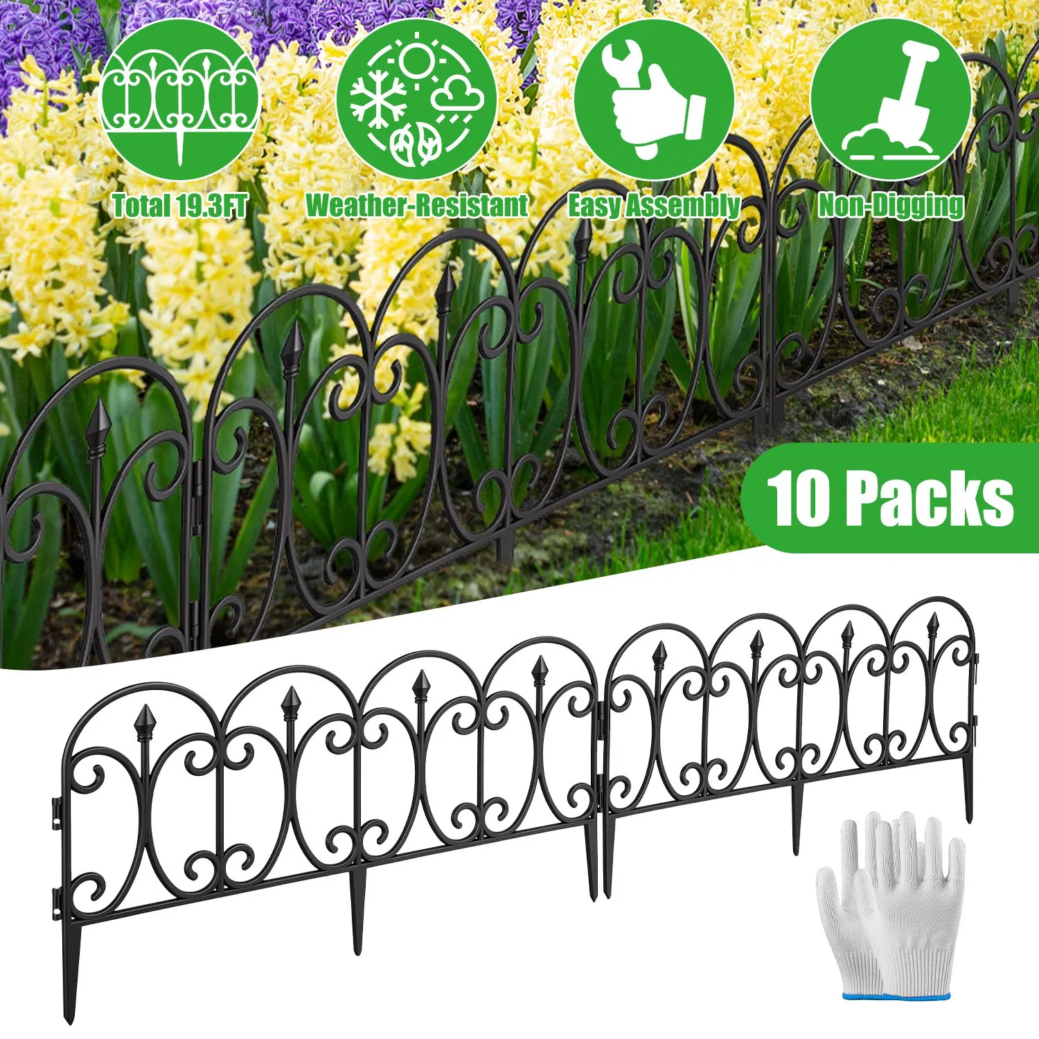 10 Pack Flexible Garden Edging, 19.3FT Interlocking PP Landscape Border with Angle…