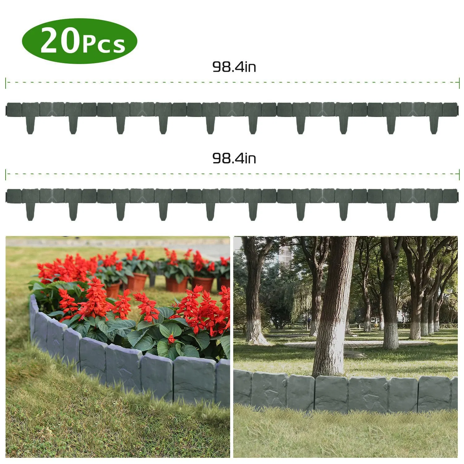 20-Pack Cobbled Stone Effect Plastic Garden Lawn Border Edging