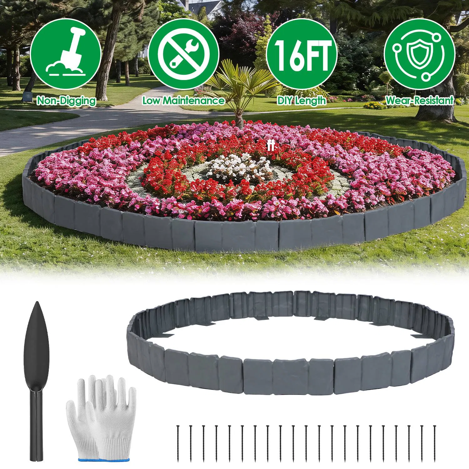 Flexible Cobblestone Landscape Edging, Weather Resistant PVC Garden Border Edging with…