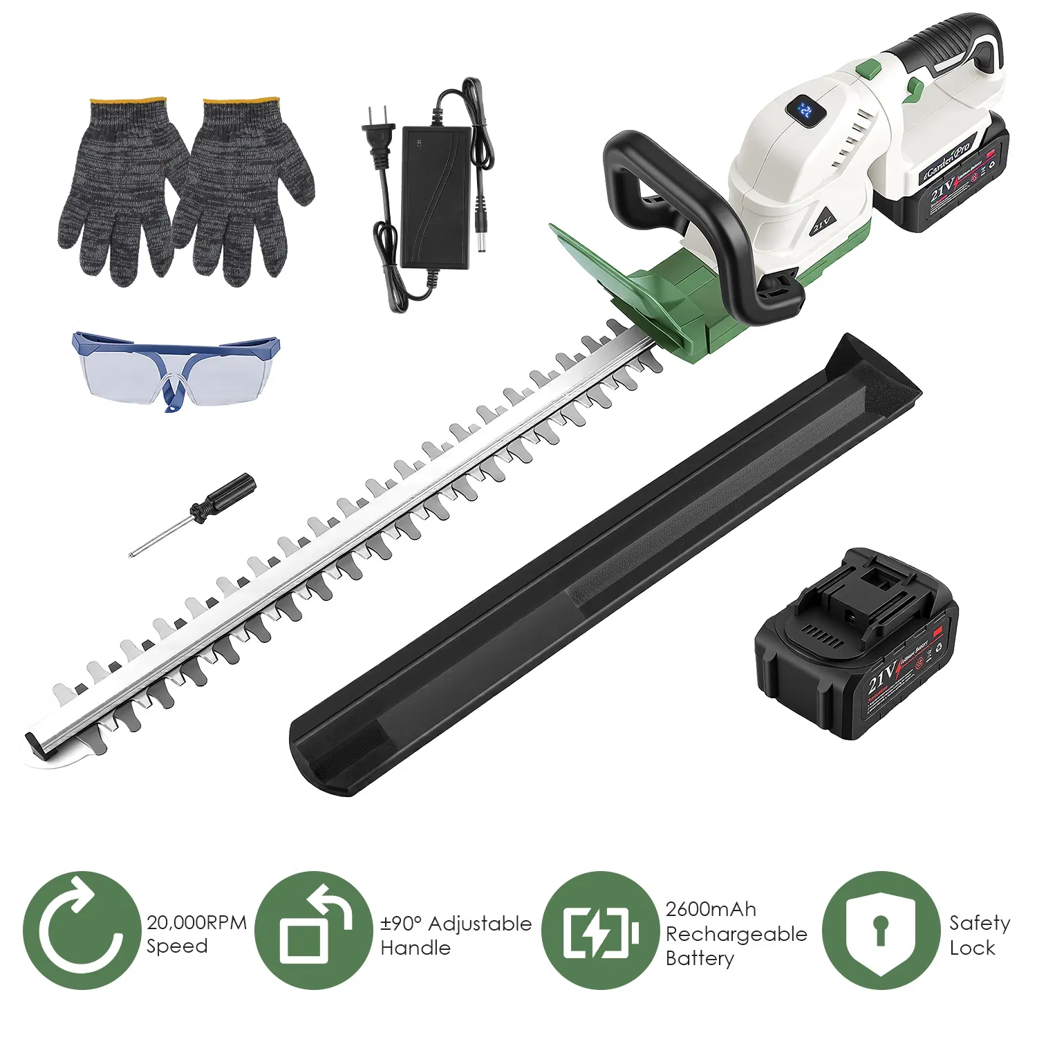 Professional Cordless Hedge Trimmer, ±90° Adjustable Handle & 0.6 Inch Cutting Capacity…