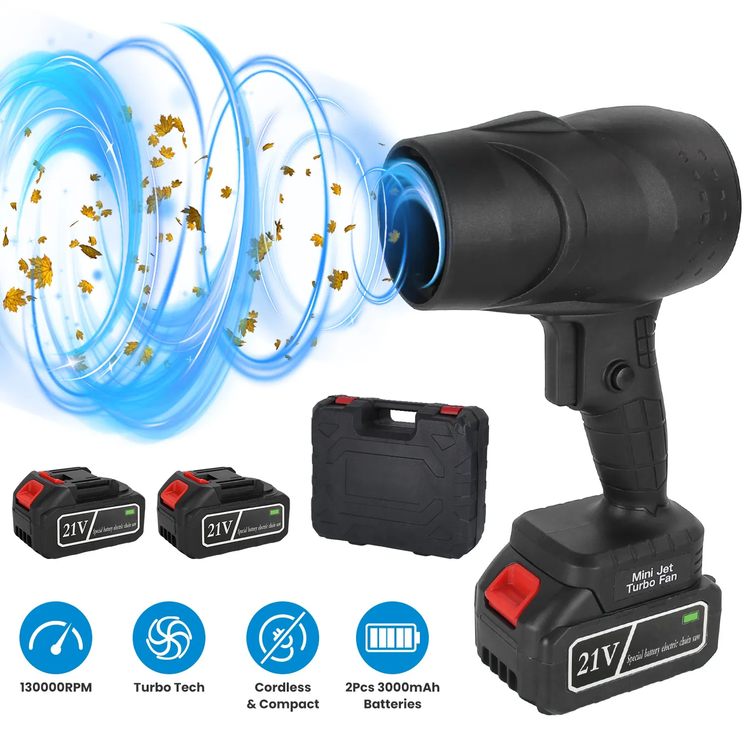 Portable Cordless Mini Blower (with Carrying Case), 130000RPM High Wind Speed & 1000W Motor, Wireless Design for Vehicle/Home/Outdoor Debris/Snow Clearing