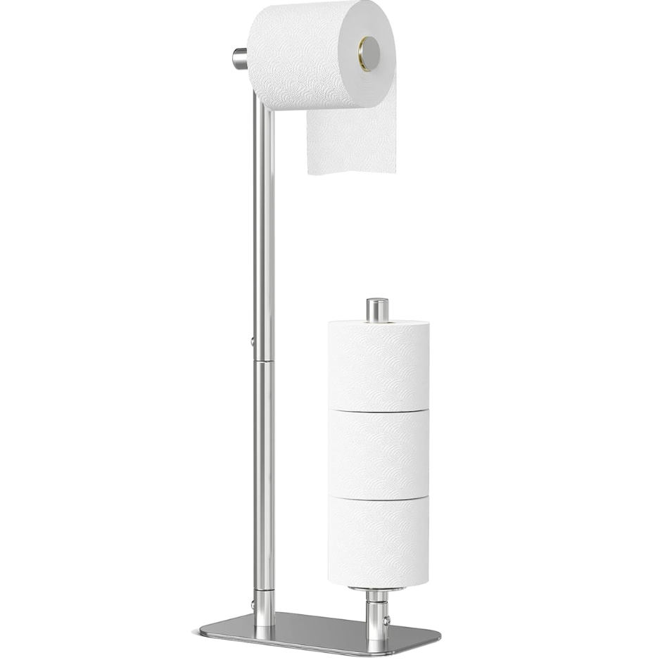 Kitsure Toilet Paper Holder Stand, Bathroom Storage, Medium, Silver