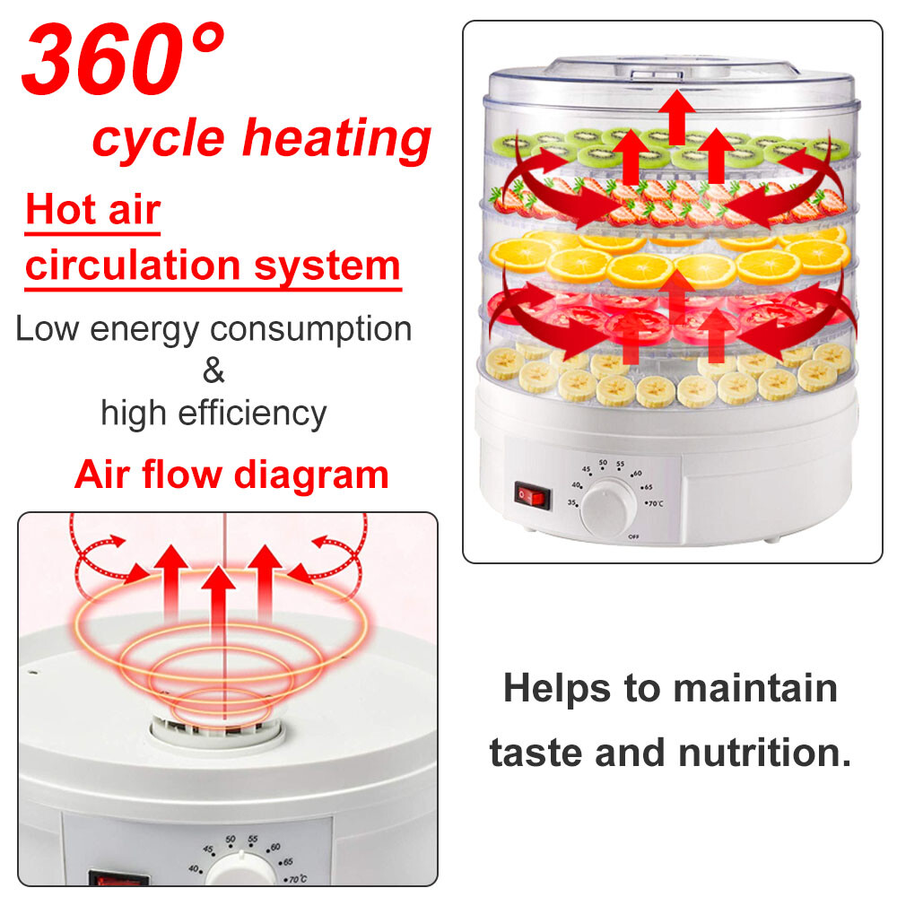 350W 5 Tray Electric Food Dehydrator Fruit Meat Beef Dryer Veg Preserver Machine