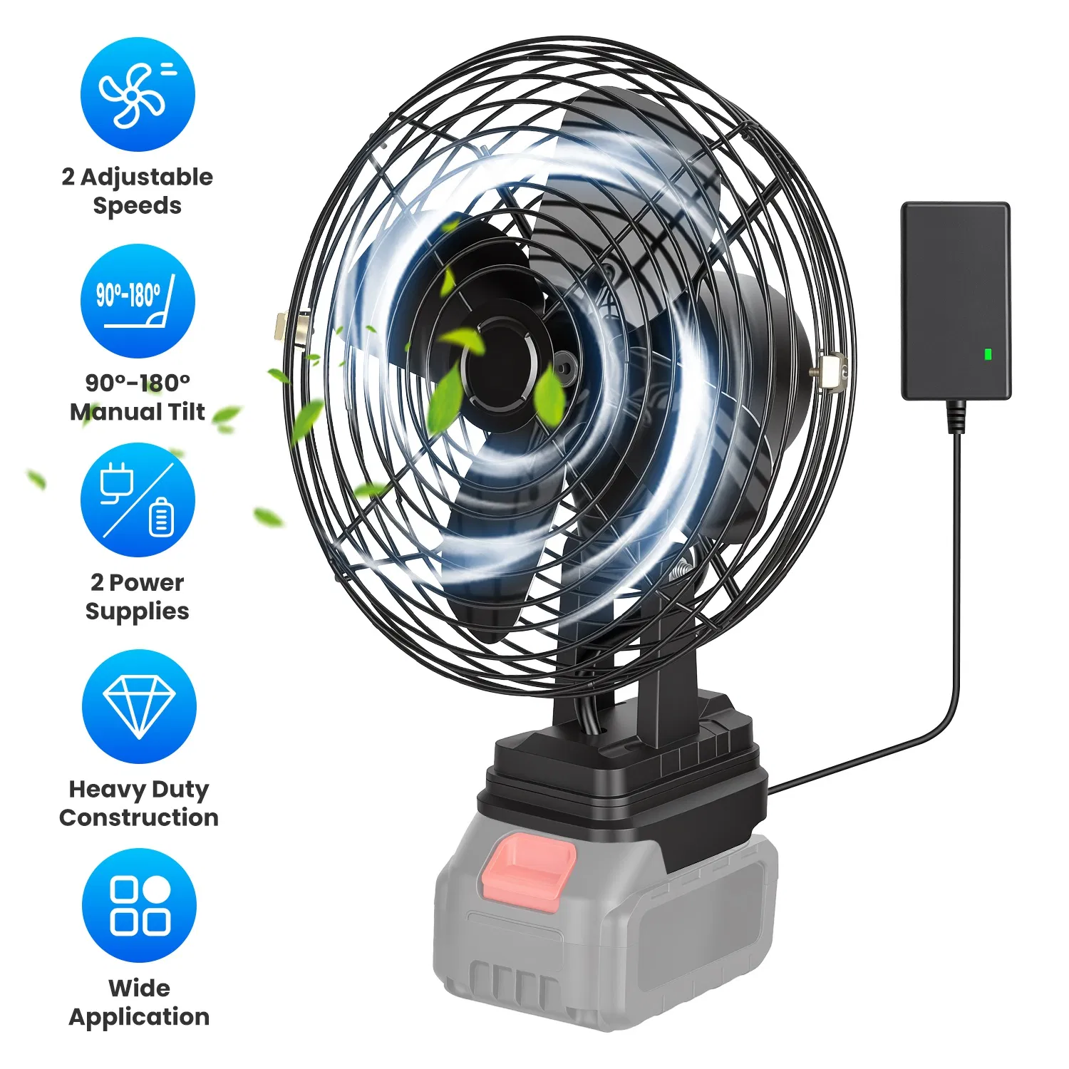 9.06In Portable Jobsite Fan Compatible with 21V Makita Battery Cordless Workshop Fan with…