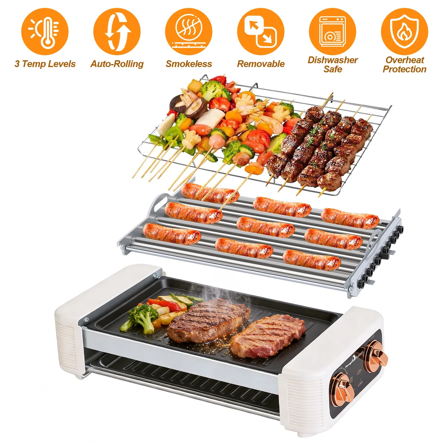 3-in-1 Electric Hot Dog Roller Machine with Grill & Griddle 6-Roller Hot Dog Cooker…