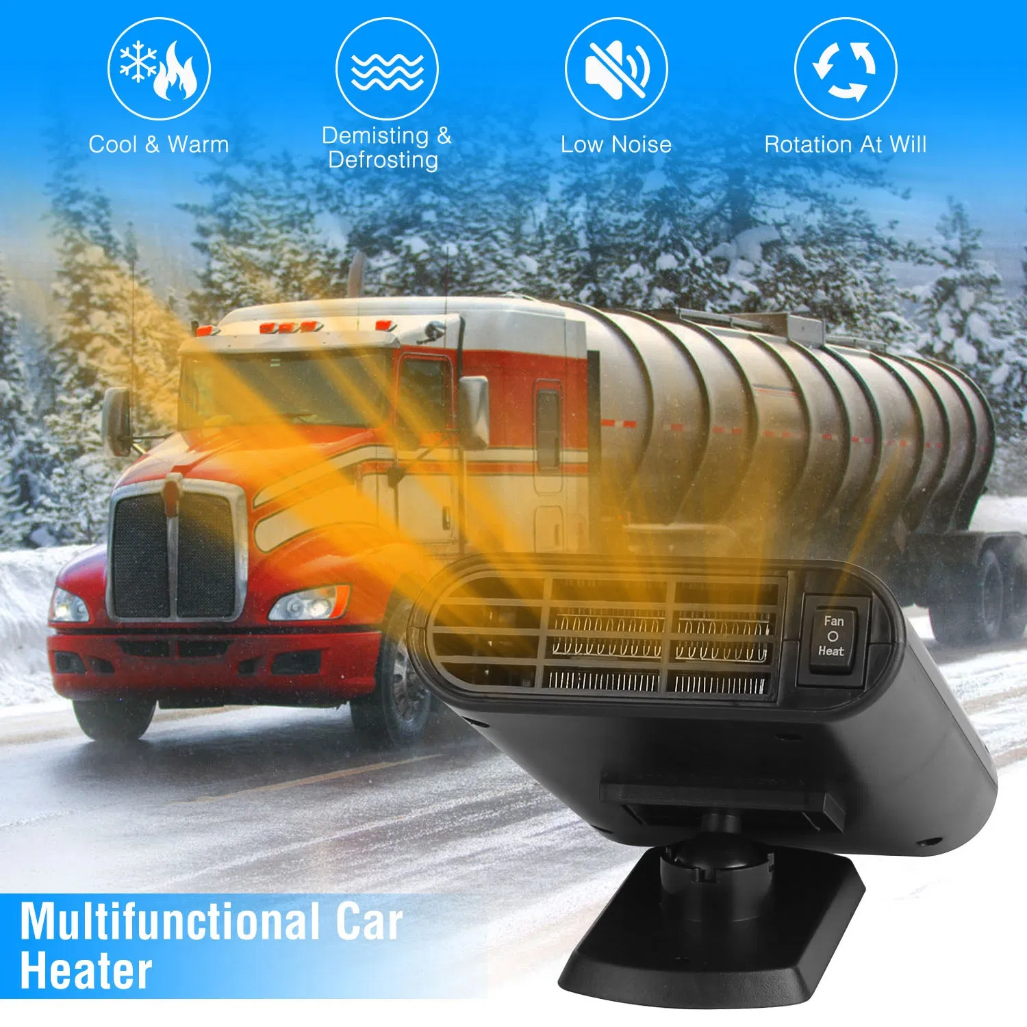 Car Truck Heater Fan - 200W Fast Heating, 360° Adjustable Angle, 24V, Defog Defrost for…