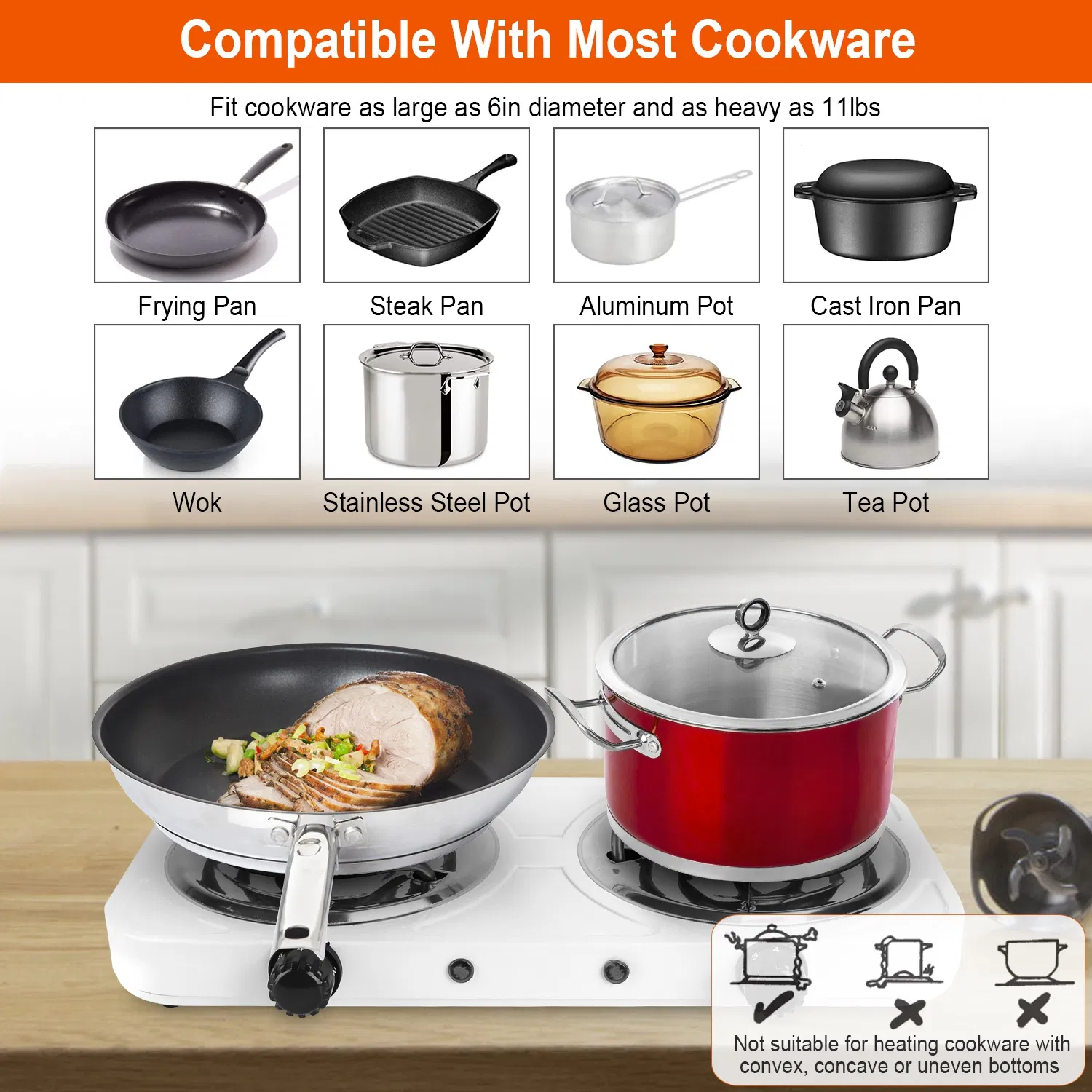 Portable Double Electric Burner, 2000W Even Heating with Independent Thermostat, Compact…
