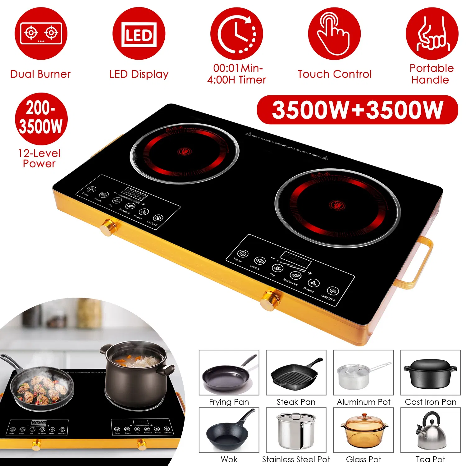 Portable Electric Double Burner 7000W, 110V Countertop Hot Plates with Smooth…