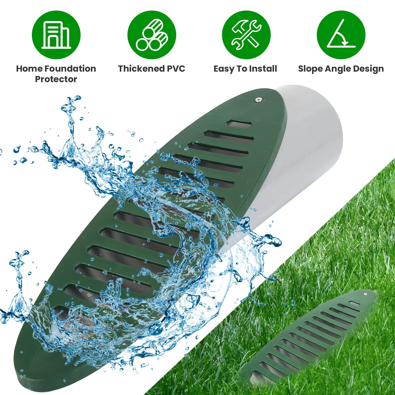 4Inch Green Angled Yard Drainage Pipe With Sloped Grate Yard Drain Emitter For Sump Pump…
