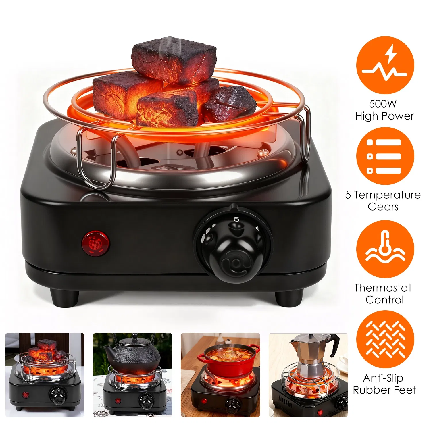 Fast Heating Hookah Coal Heater 500W - 5 Temperature Gears, Safe Thermostat Design…