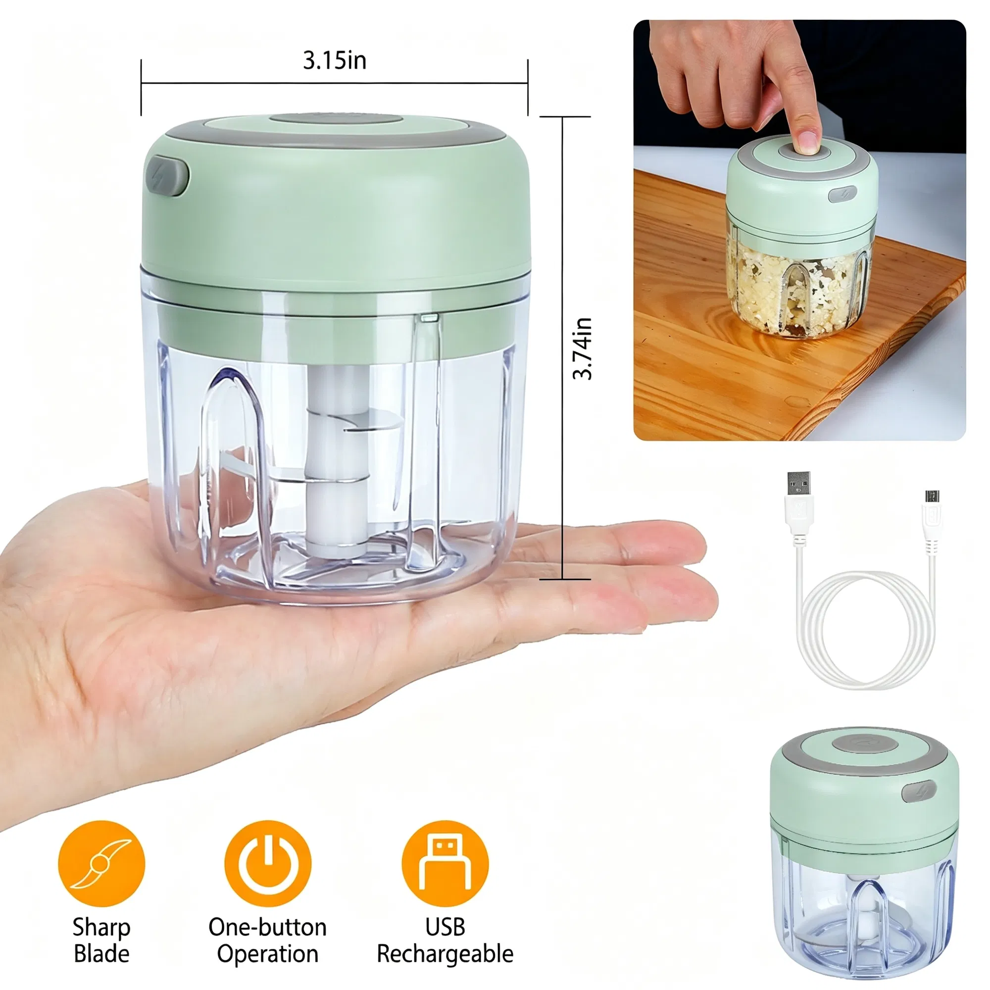 Portable Mini Electric Garlic Chopper, Rechargeable Small Food Processor with 304…