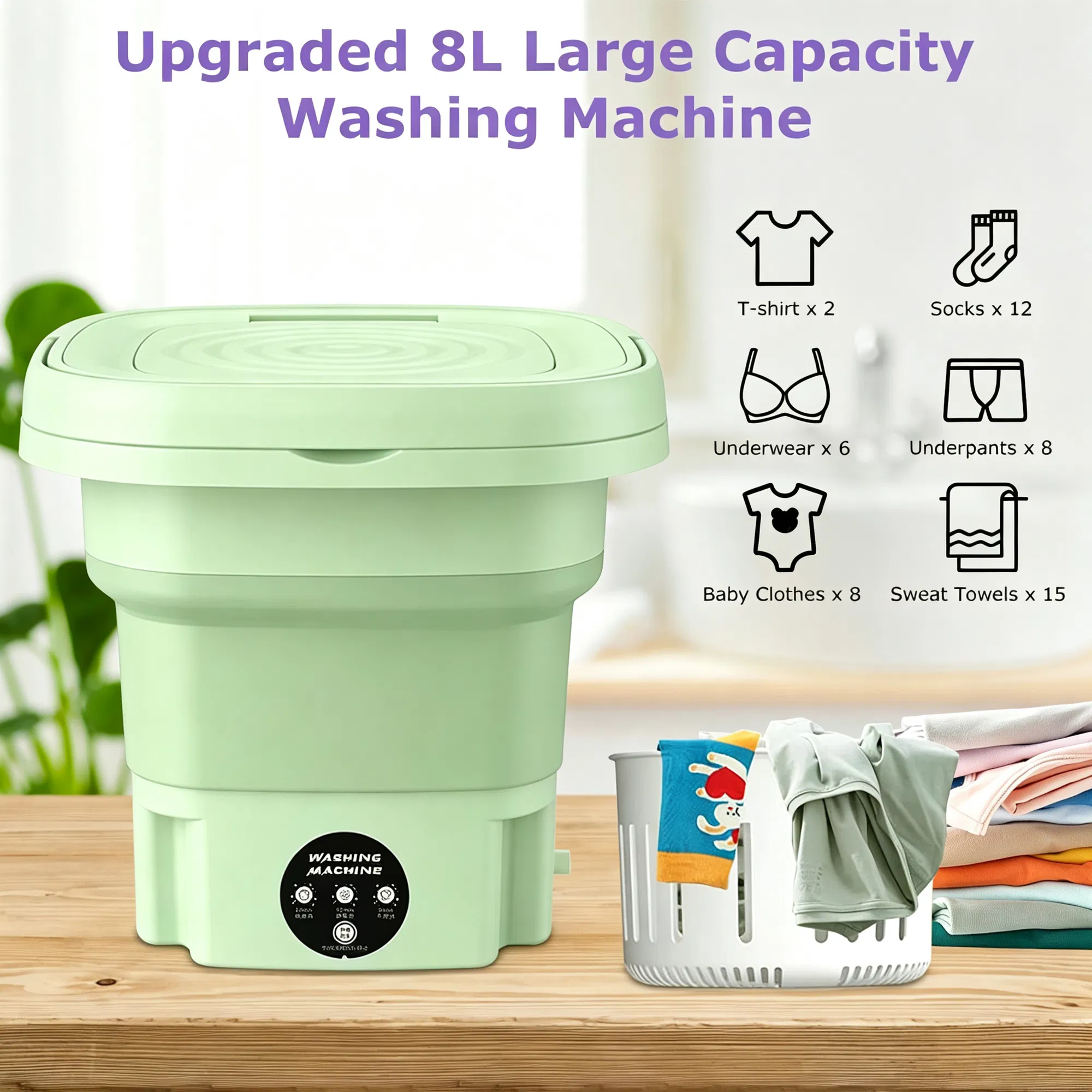 8L Foldable Mini Washing Machine,Portable Compact Washer with 3 Adjustable…