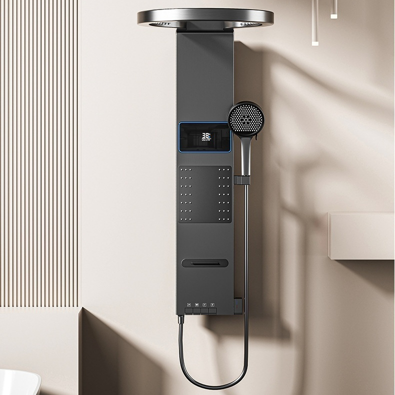 Gun-gray Piano-key Digital-display Shower Panel With Booster Pump For Home Use