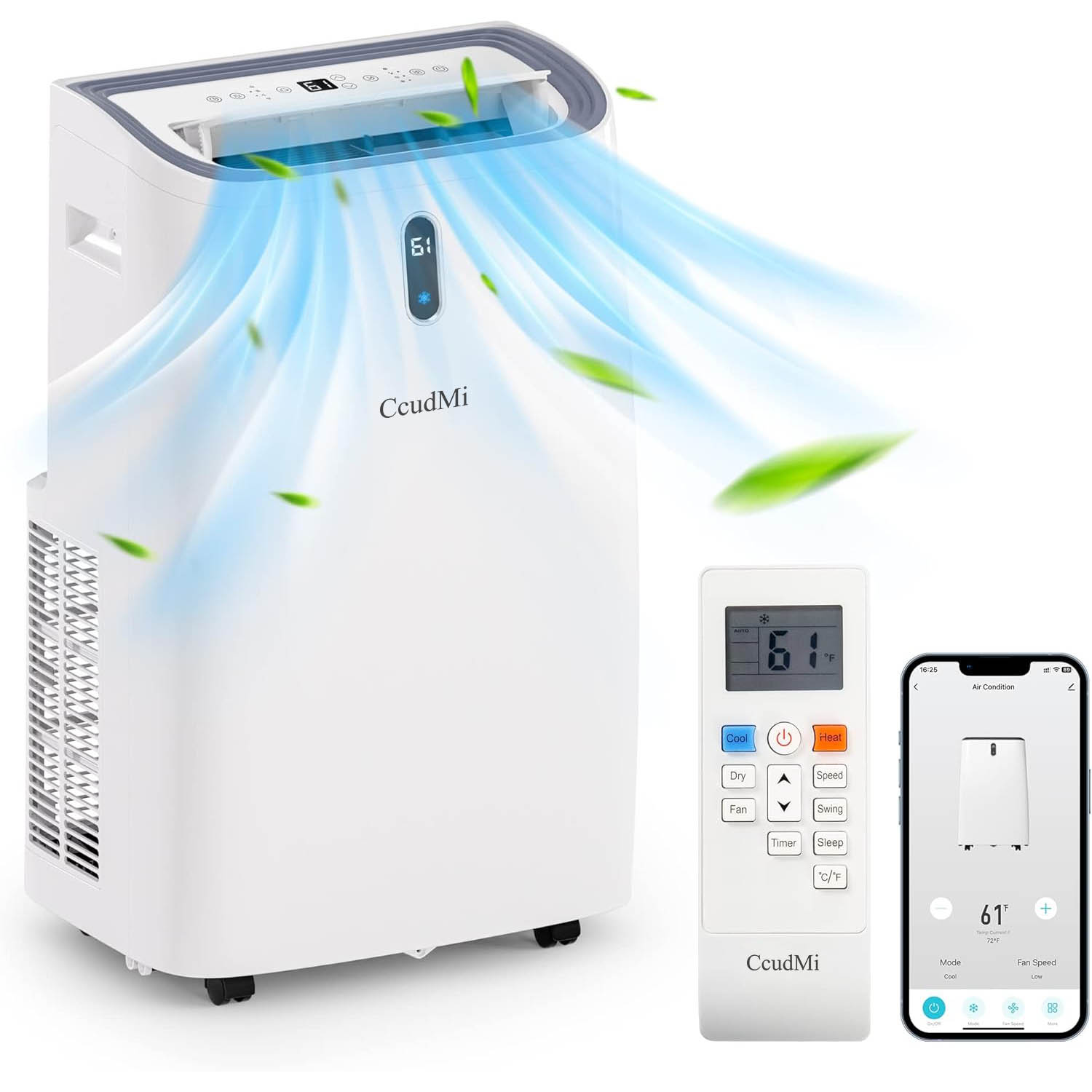 14,000 BTU Wi-Fi Portable Air Conditioner, 4-in-1 AC With Cooling, Heating, Dehumidifier…