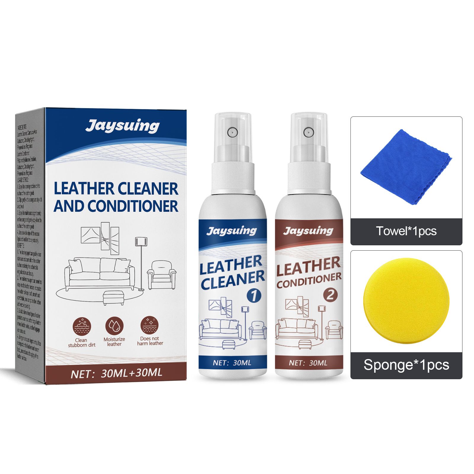 JAYSUING Leather Cleaning and Care Kit, 2 x 30 ml Kit