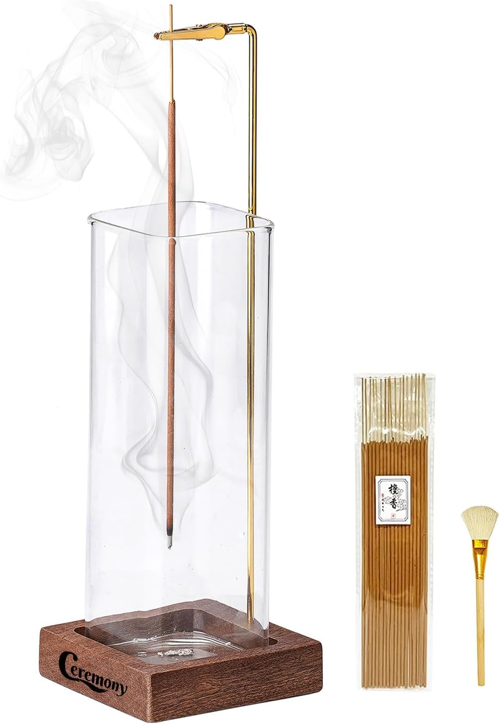 Wooden Incense Holder With Glass Ash Catcher Square Incense Burner Stand For Home…