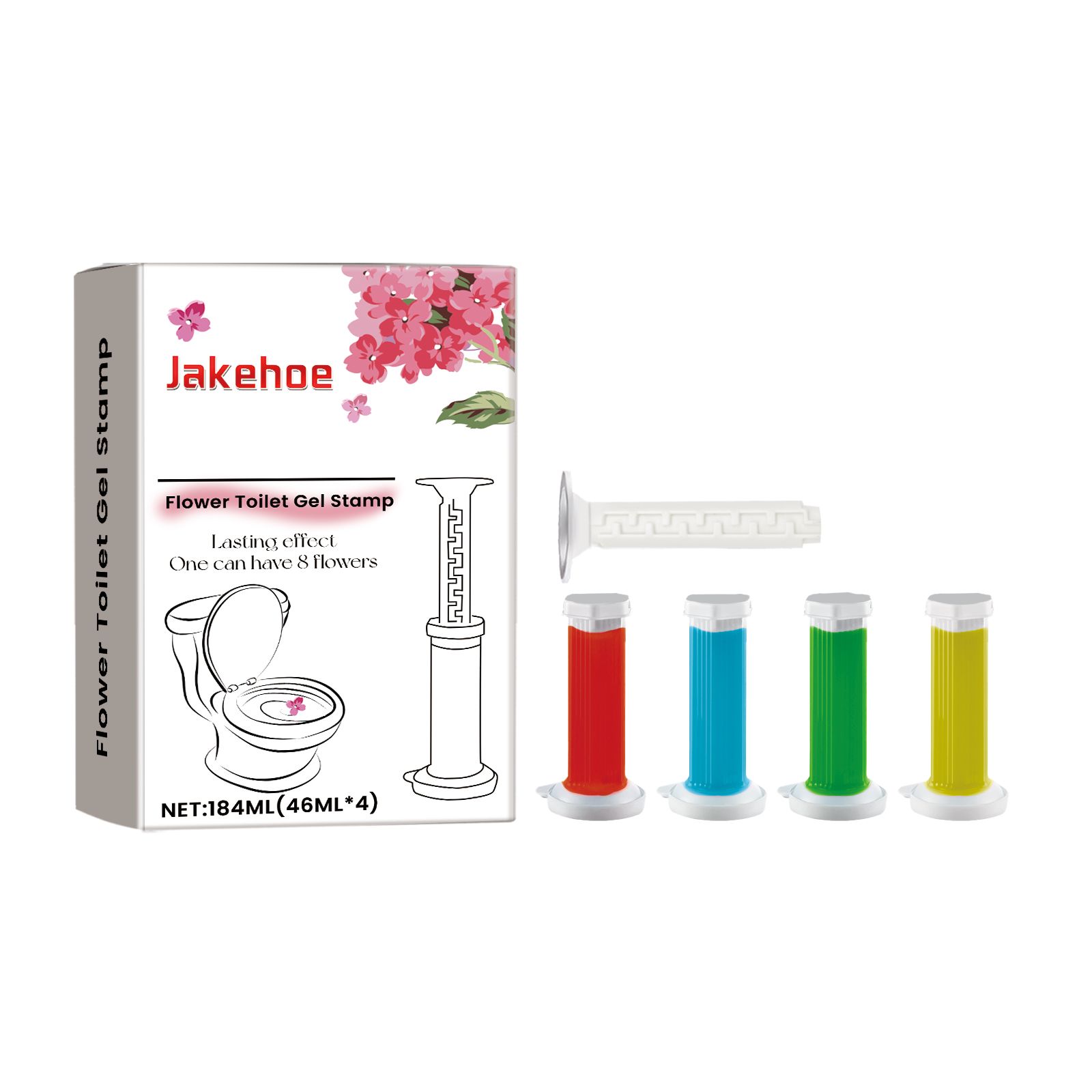 JAKEHOE Flower Toilet Gel Stamp Kit, 4 x 46 ml Gel Cartridges with 1 Pusher (184 ml Total)