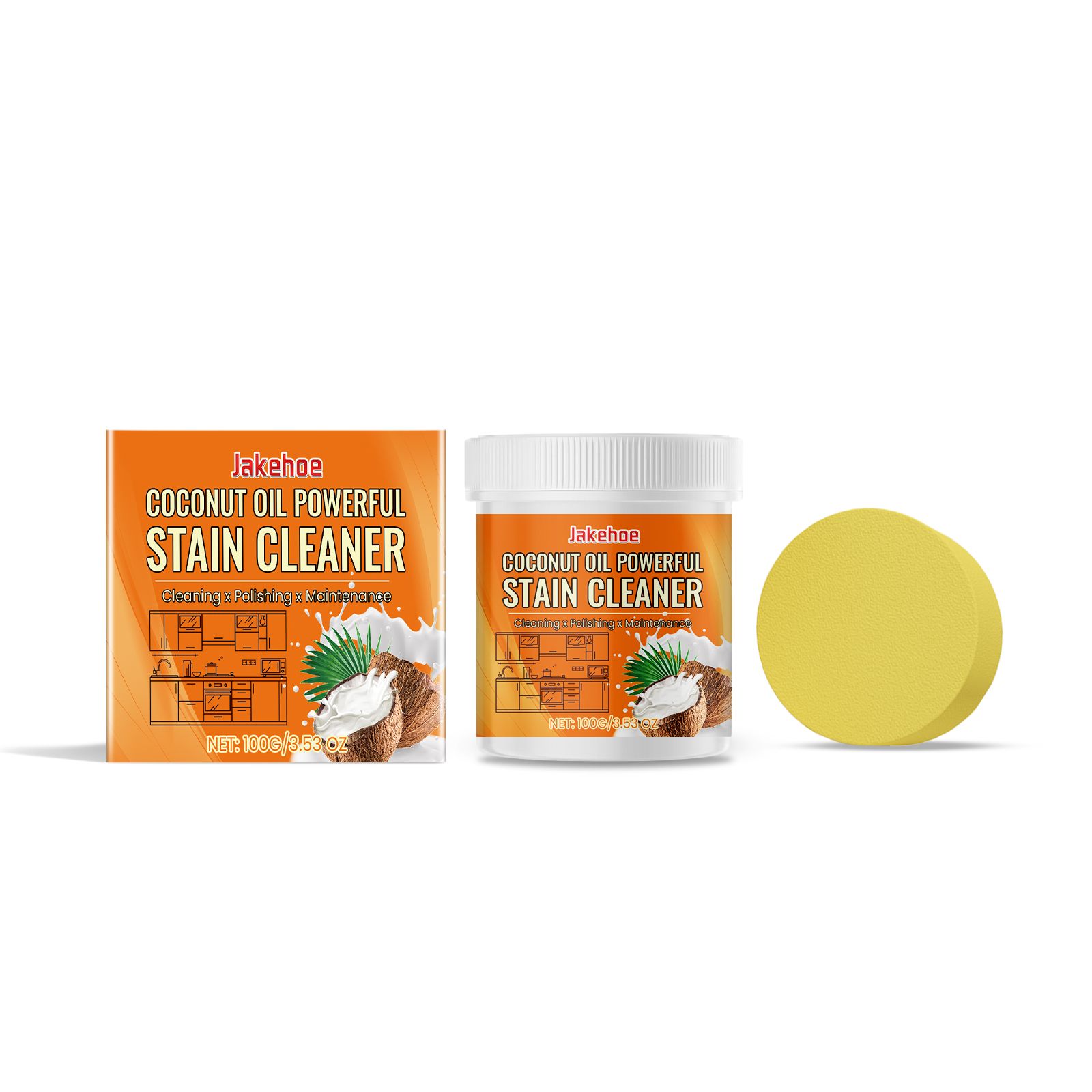 JAKEHOE Coconut Cleaning Paste Kit, 100 g with Sponge