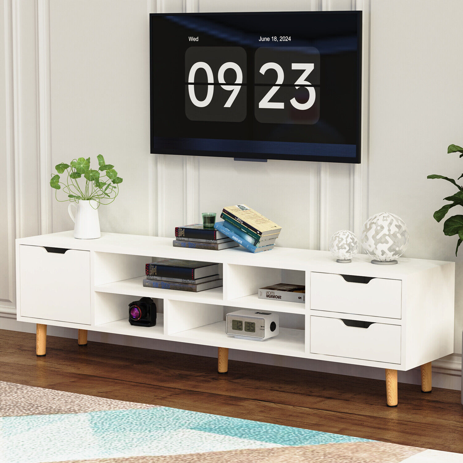 140cm High Gloss Floating TV Unit Cabinet Wall Mounted Stand With LED Cupboard
