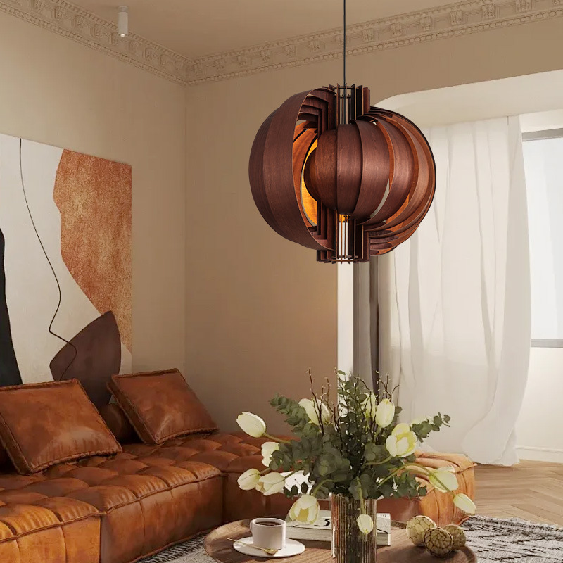 Chinese-style Creative Wood Veneer Chandelier