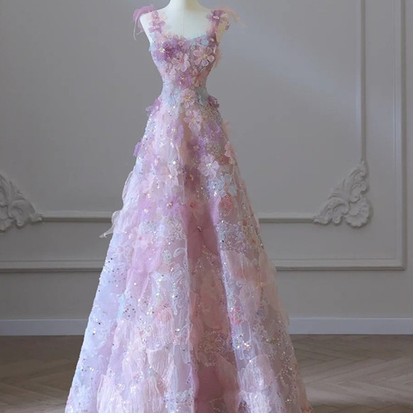 Purple Floral Evening Gown For Women