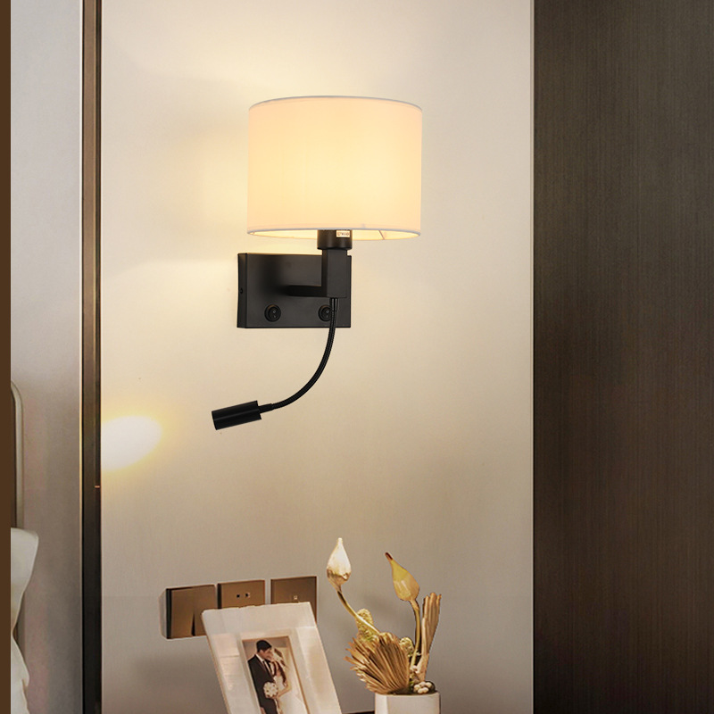 Modern Minimalist Bedroom Round Fabric Shade Flexible Wall Lamp