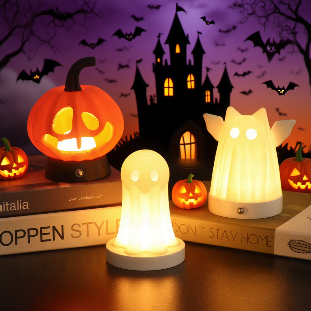 Halloween 3D Printed Ghost & Pumpkin Night Light, Cute Spooky LED Table Lamp, Warm Light…