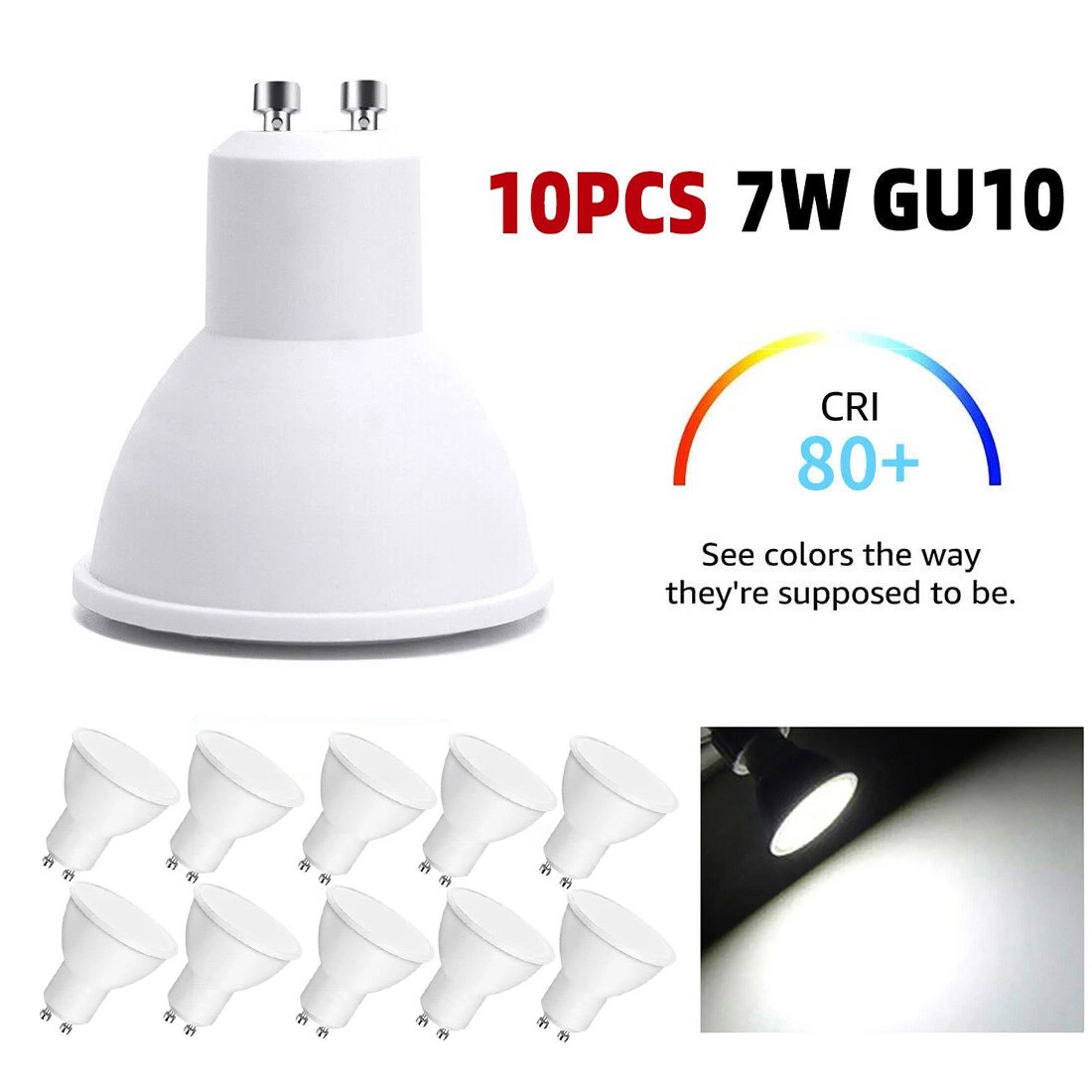 10-Pack LED GU10 Light Bulbs 7W Cool Day White Spotlight Eneygy Savin