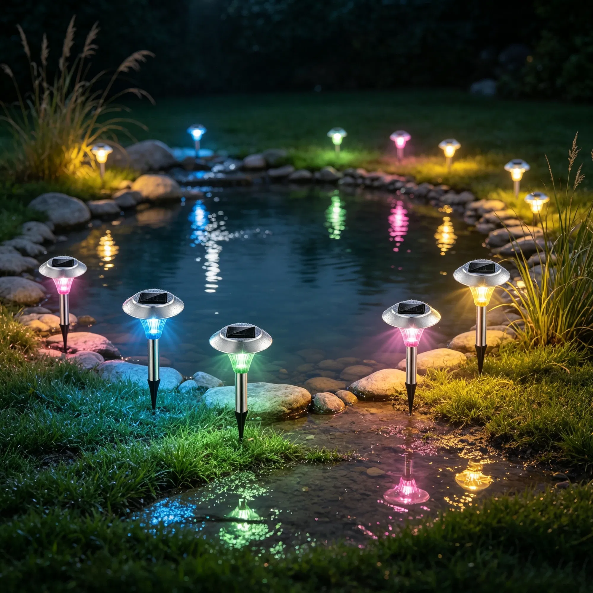 4 Packs Outdoor Solar Garden Pathway Lights, Color Changing LED Landscape Lighting, IP44…