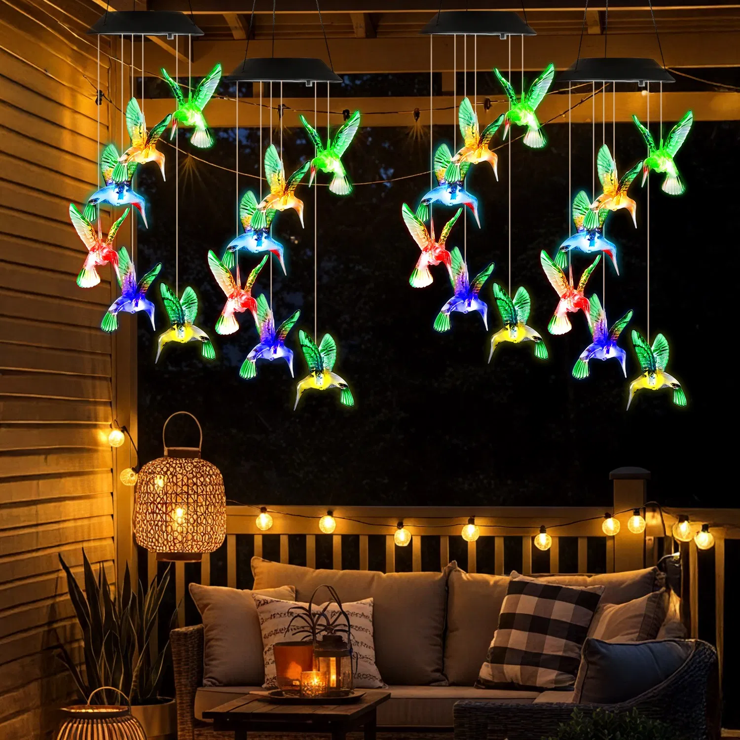 LED Solar Hummingbird Wind Chime Solar String Lights 6 LEDs Color-Changing IP65…