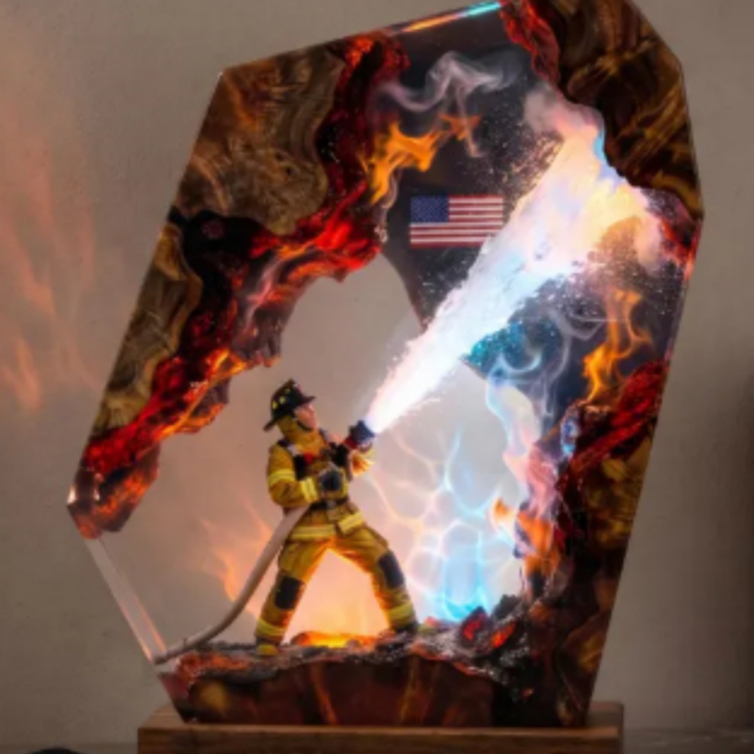 Creative Firefighter Epoxy Wood Home Decor Night Light
