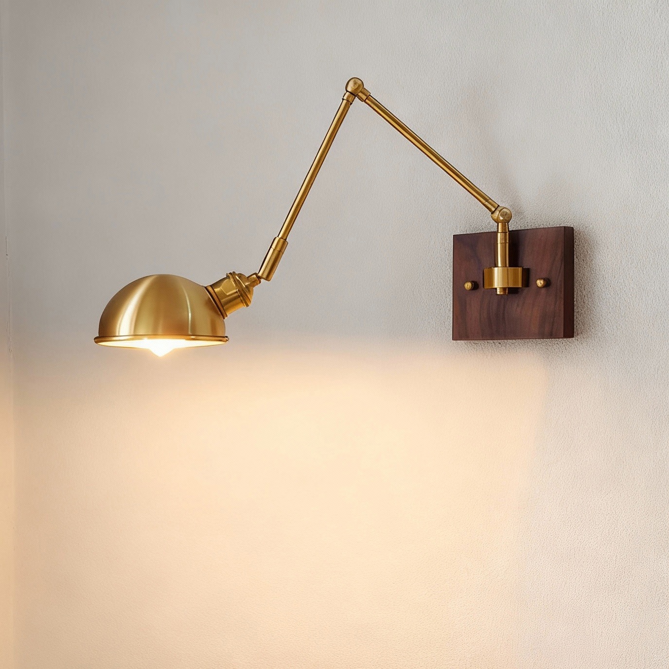 Vintage Brass And Walnut Long-arm Adjustable Lamp With Switch