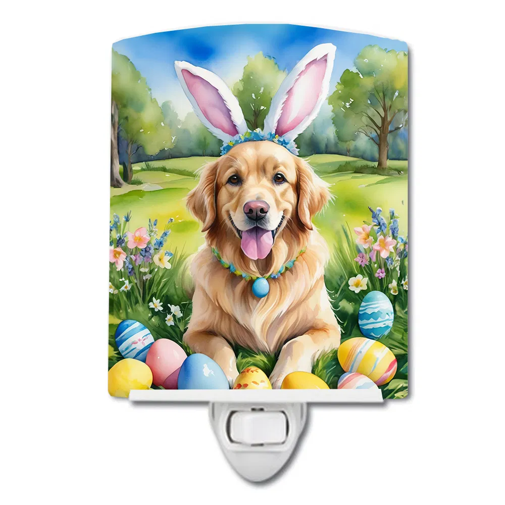 Golden Retriever Easter Egg Hunt Ceramic Night Light Compact, UL-Certified, Ideal for…