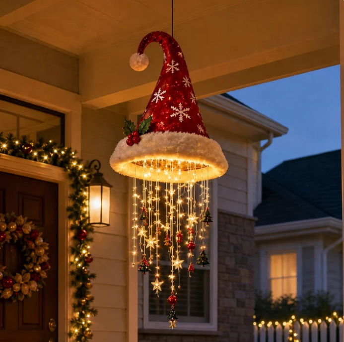 Christmas Hanging Hat Decor Lamp 3D-Printed Christmas Hat Chandelier