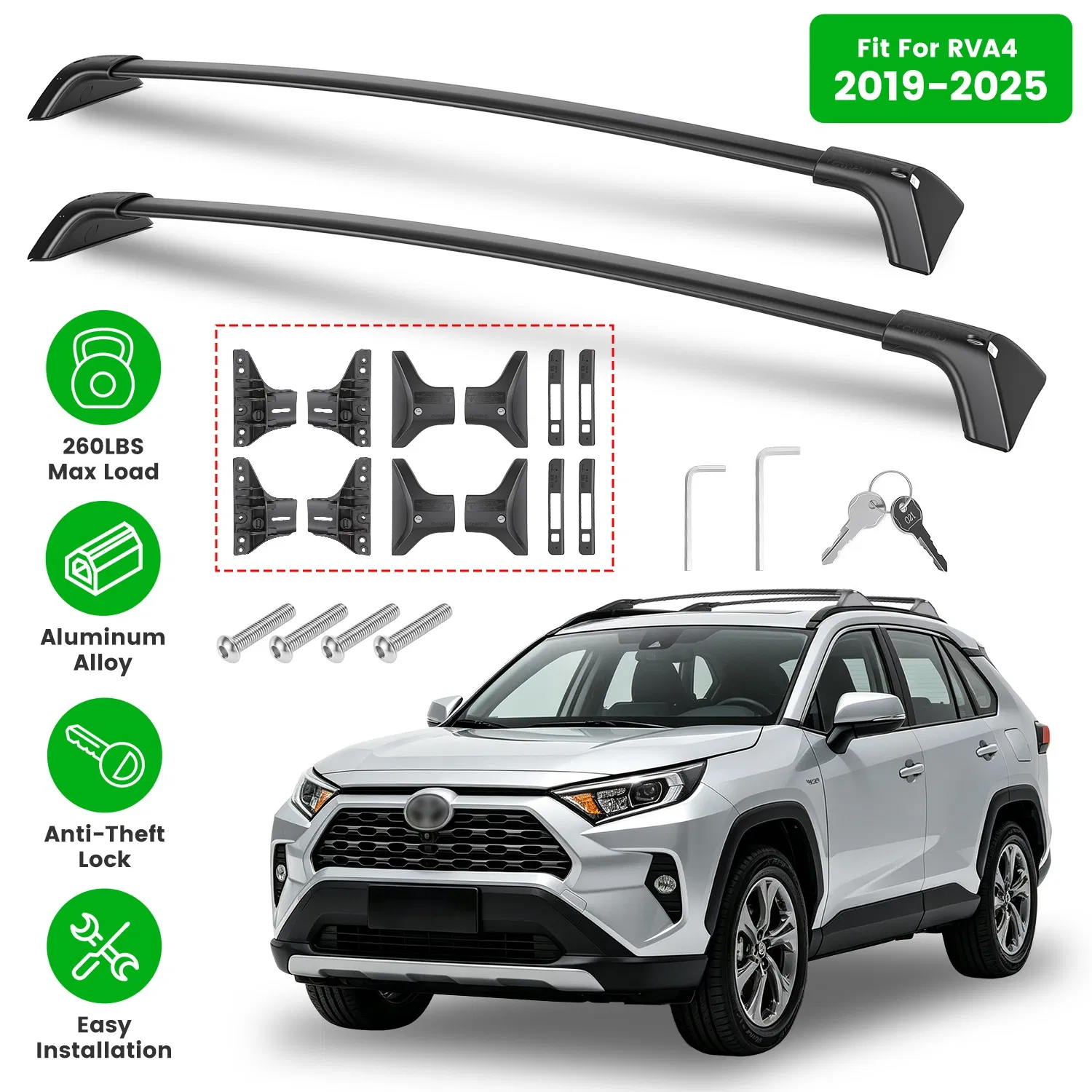 Roof Rack Cross Bars Fit for Toyota RAV4 - Aluminum Roof Rails Cargo Crossbars for Flush…