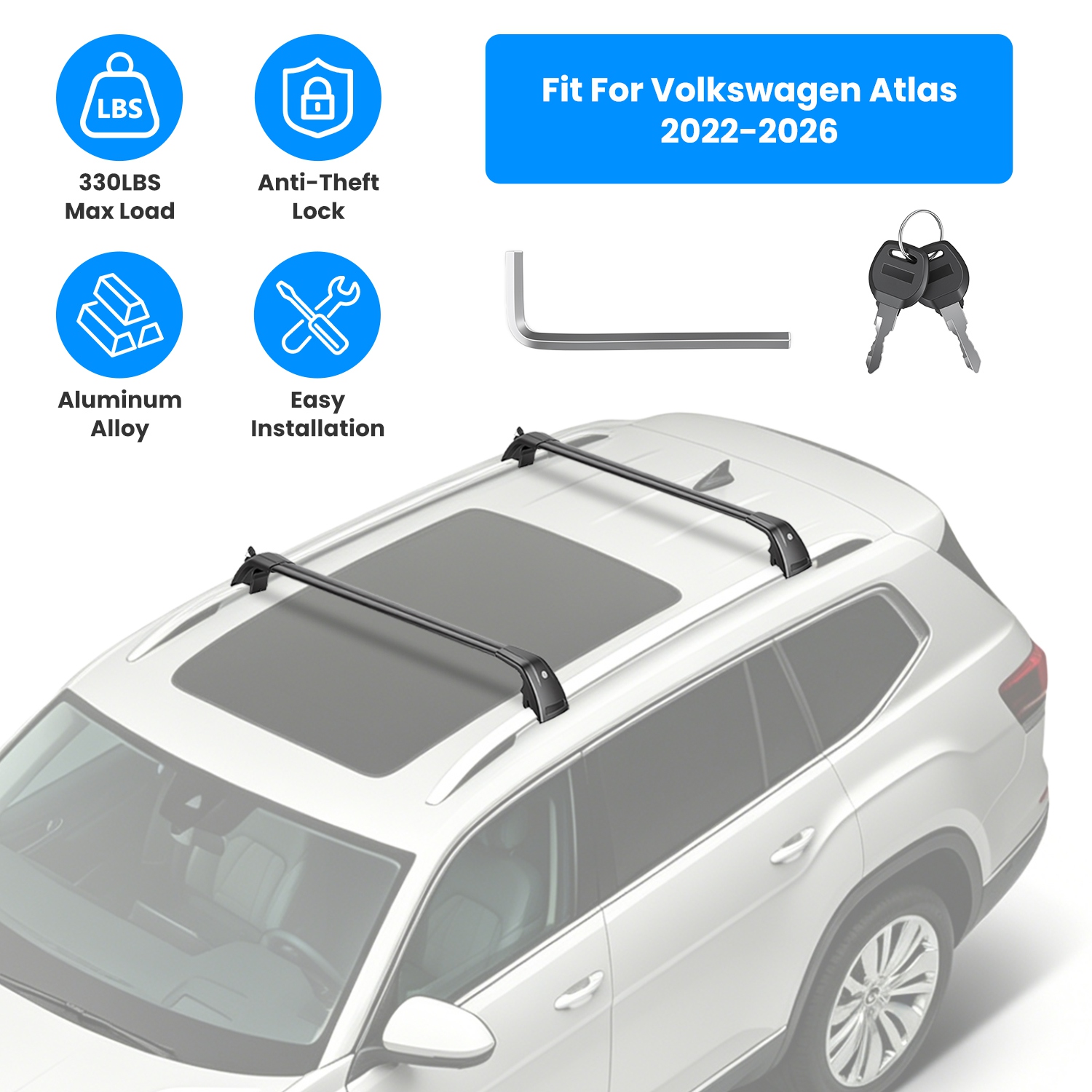 Roof Rack Cross Bars Fit For Atlas - With Factory Raised Side Rails Lockable Aluminum…