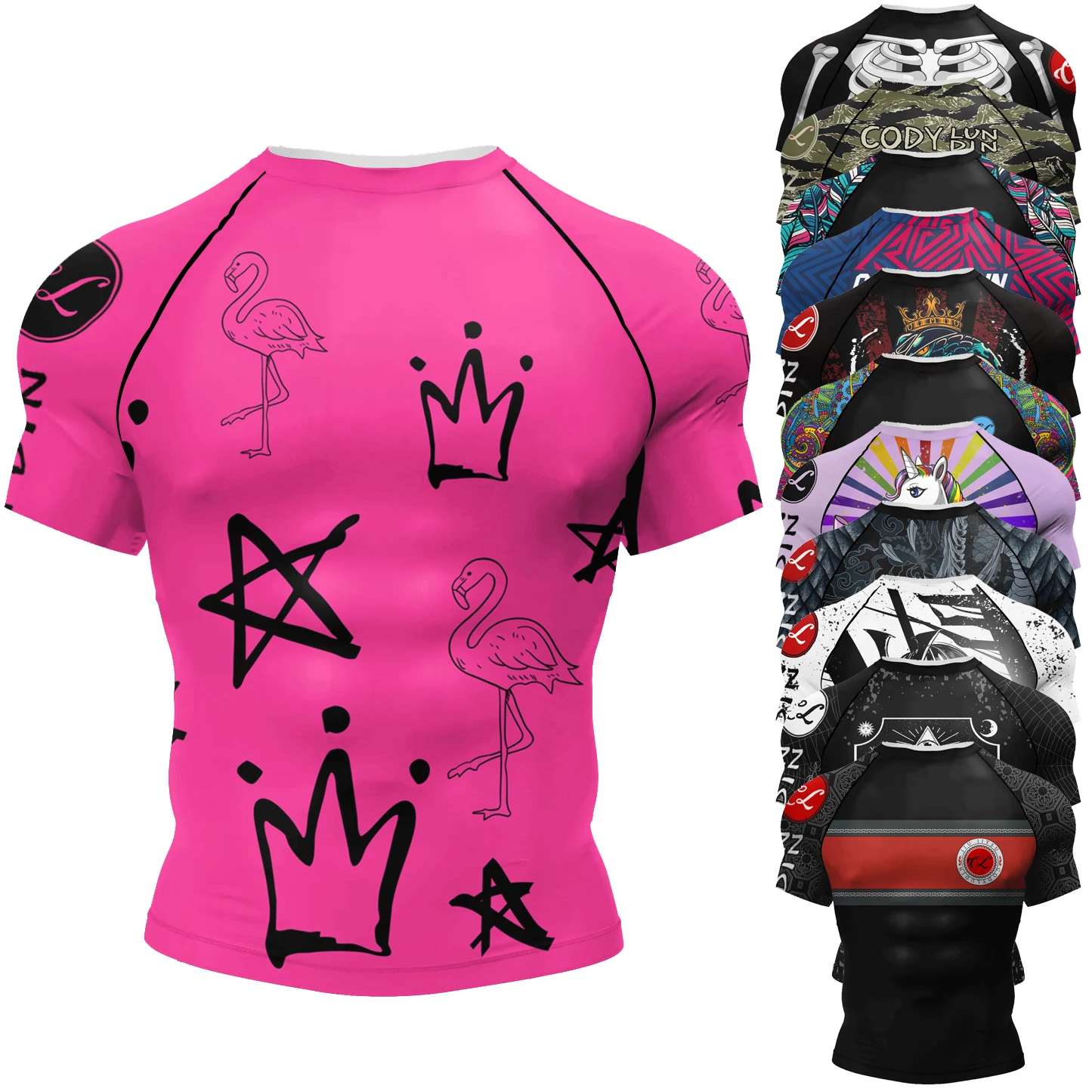 Cody Lundin Short Sleeve Pink Mens Jiu Jitsu BJJ No Gi Rash Guard Sublimation Men Running…