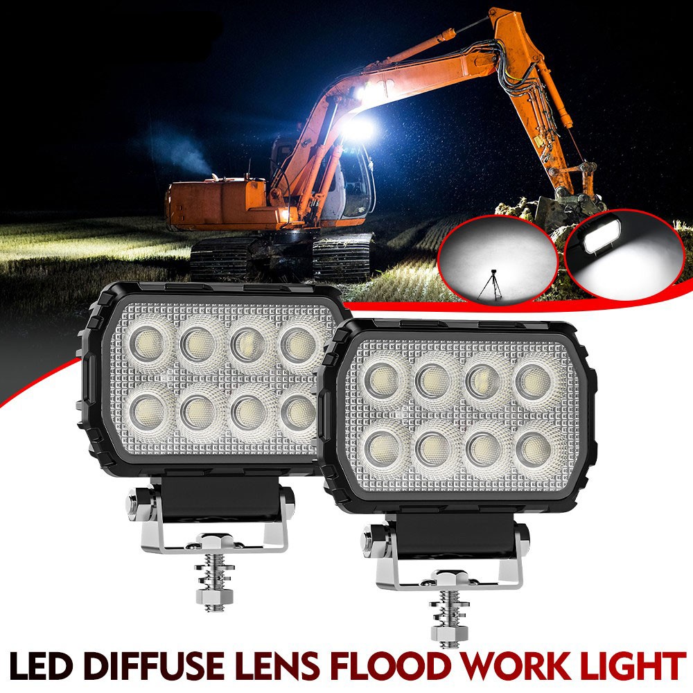 2-Pack 4.4 Inch Rectangular Led Work Lights Flood Beam Fit Digger Tractor Digger