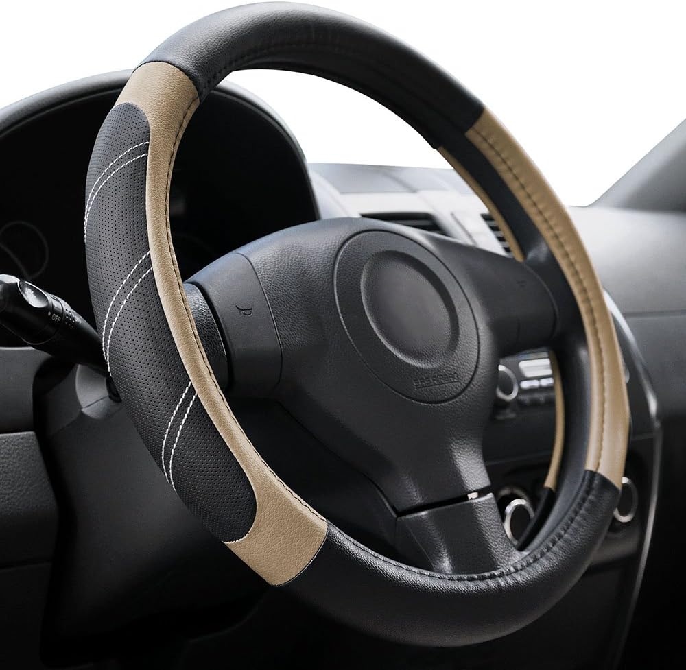 Sport Leather Steering Wheel Cover 14.5-15 Inch, Soft Padded Anti Slip Grip For Cars…