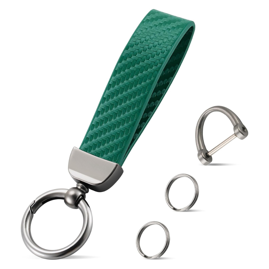 Leather Keychain, Carbon Fiber Car Key Chain With Anti-Lost D-Ring And 2 Key Ring…