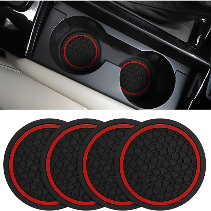 Mandark 4PCS 2.75 Inch Car Cup Holder Coasters, Non Slip, Black Red
