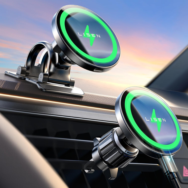 LISEN 15W MagSafe Car Mount Charger, Magnetic Phone Holders For Your Car
