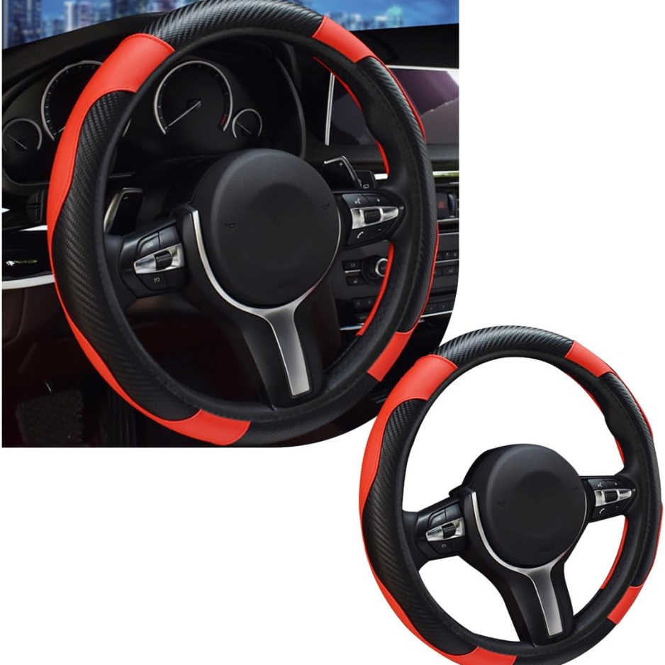 Car Steering Wheel Cover, 15 Inch Leather Breathable Auto Steering Wheel Protector…