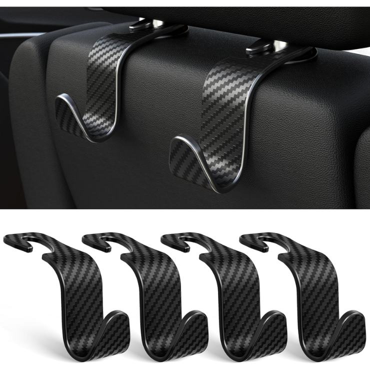 4-Pack Car Headrest Hooks Holds 55lbs Seat Storage Organizer For Bags