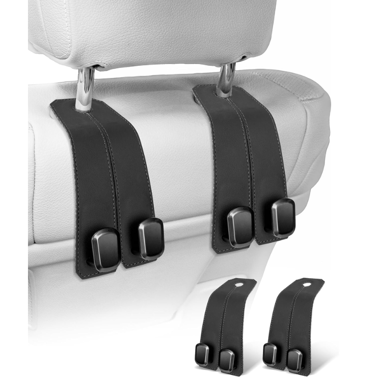 Car Hooks For Headrest, 2Pcs Seat Back Storage Hook Luxurious Leather Metal…