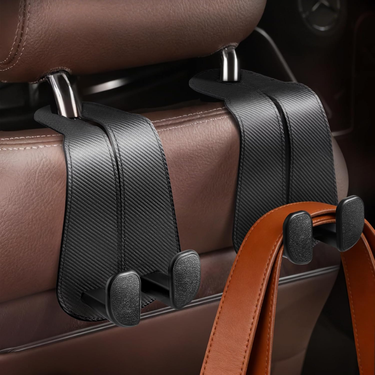 CoBak Extra Wide Car Seat Back Hooks, Premium Stitched Leather Headrest Hangers With Wide…
