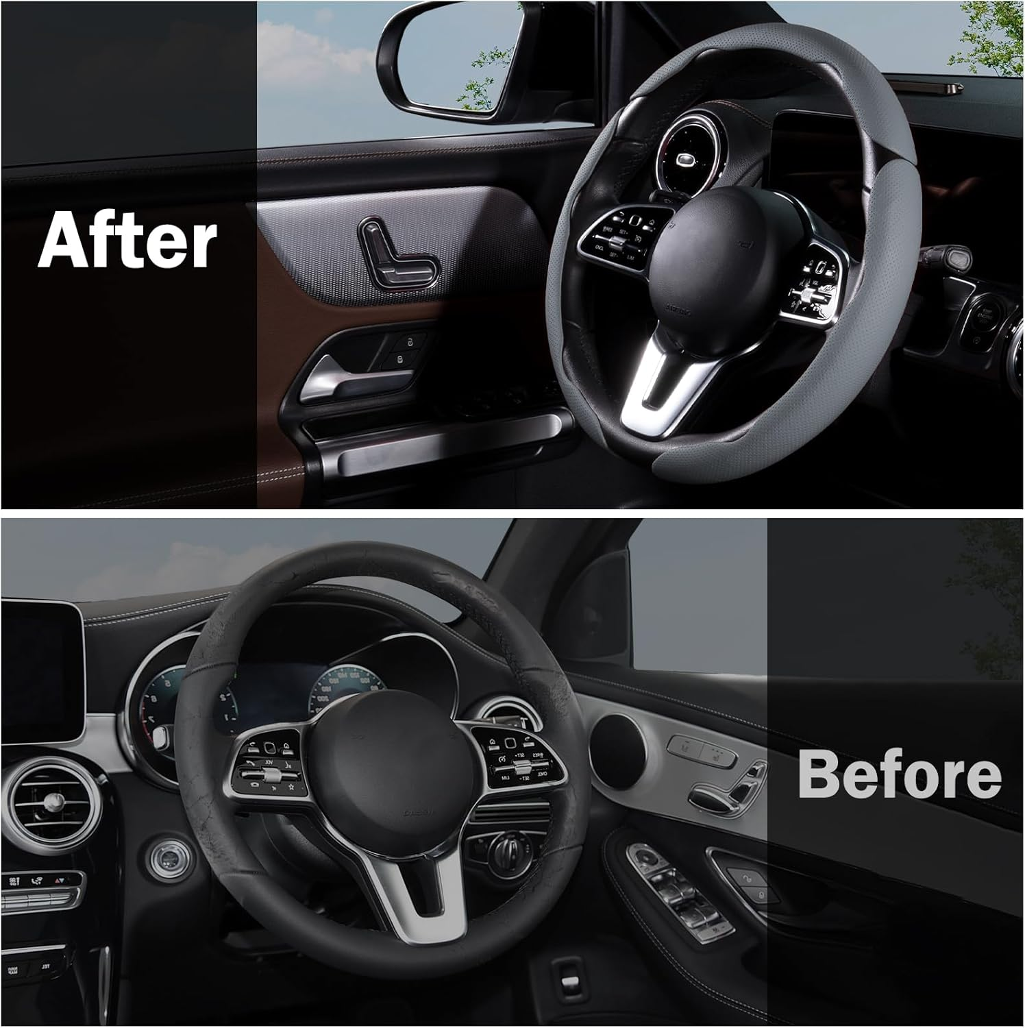Car Steering Wheel Cover - Leather Snap-on - 3-piece Set - Anti-slip Protection Cover…