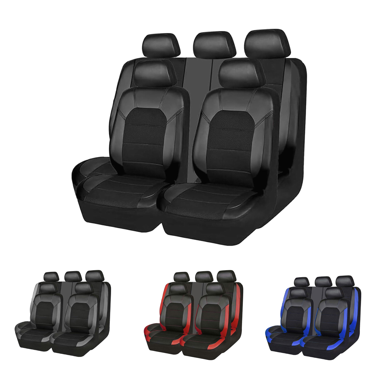 5-Seat Car Seat Cover, Single-Stitch Diamond Pattern, Quilted And Embroidered, Synthetic…