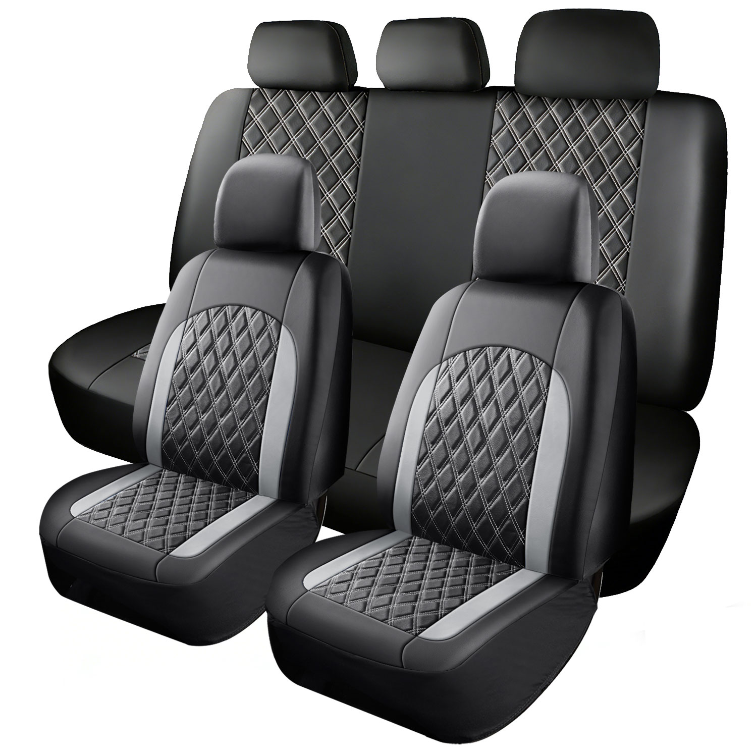 5-Seat Car Seat Cover, Single-Stitch Diamond Pattern, Quilted And Embroidered, Synthetic…